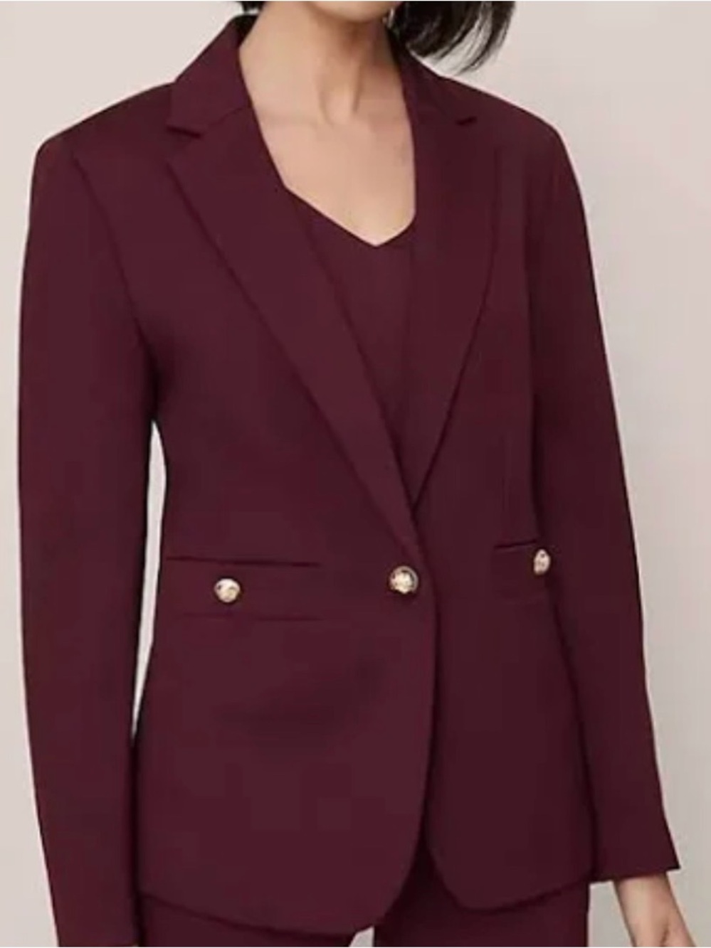Ann Taylor Burgundy Tailored Blazer + Pants with Gold Buttons - NEW WITH TAGS